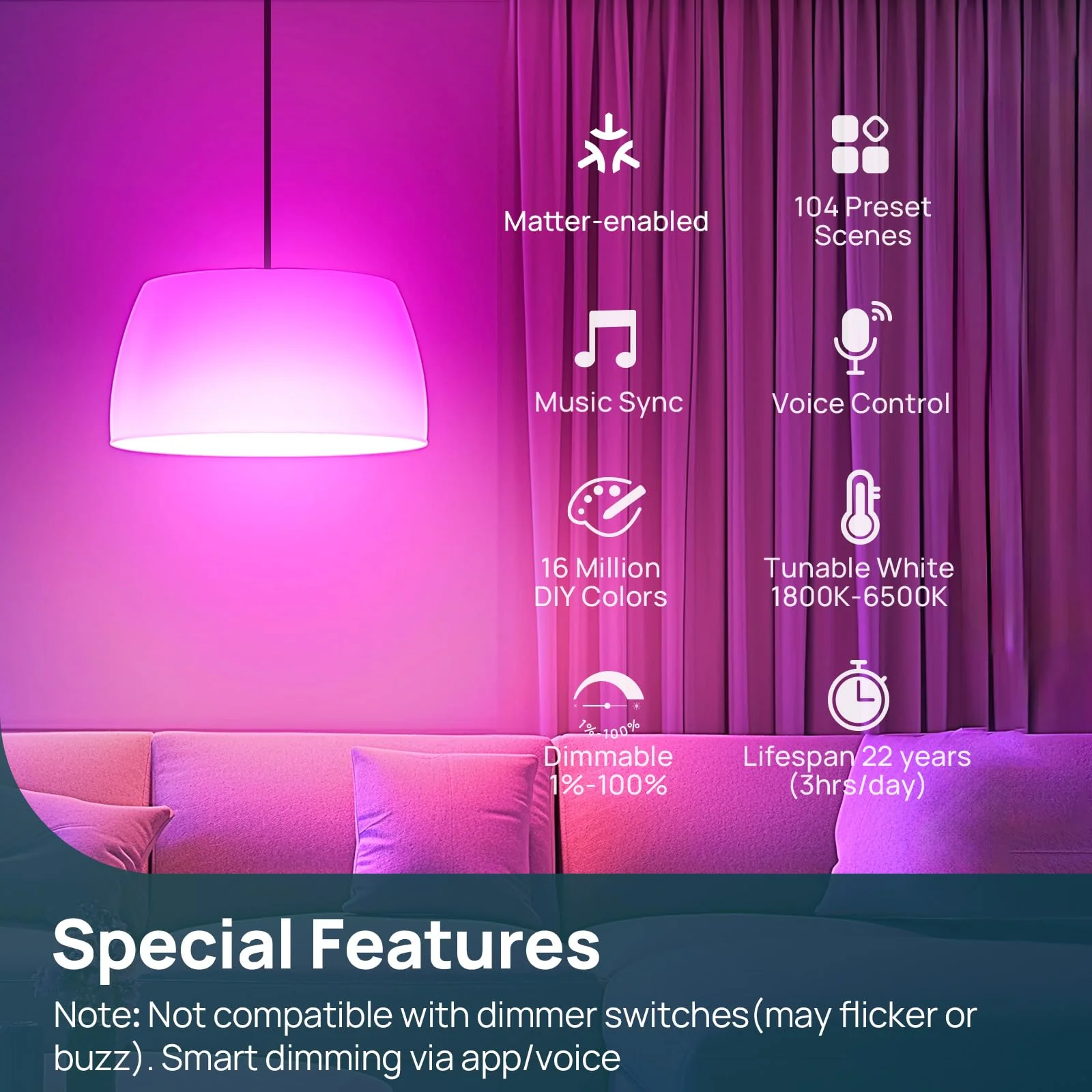 Linkind A21 Matter Smart RGBTW Light Bulbs - 1600 lumens - Image 4