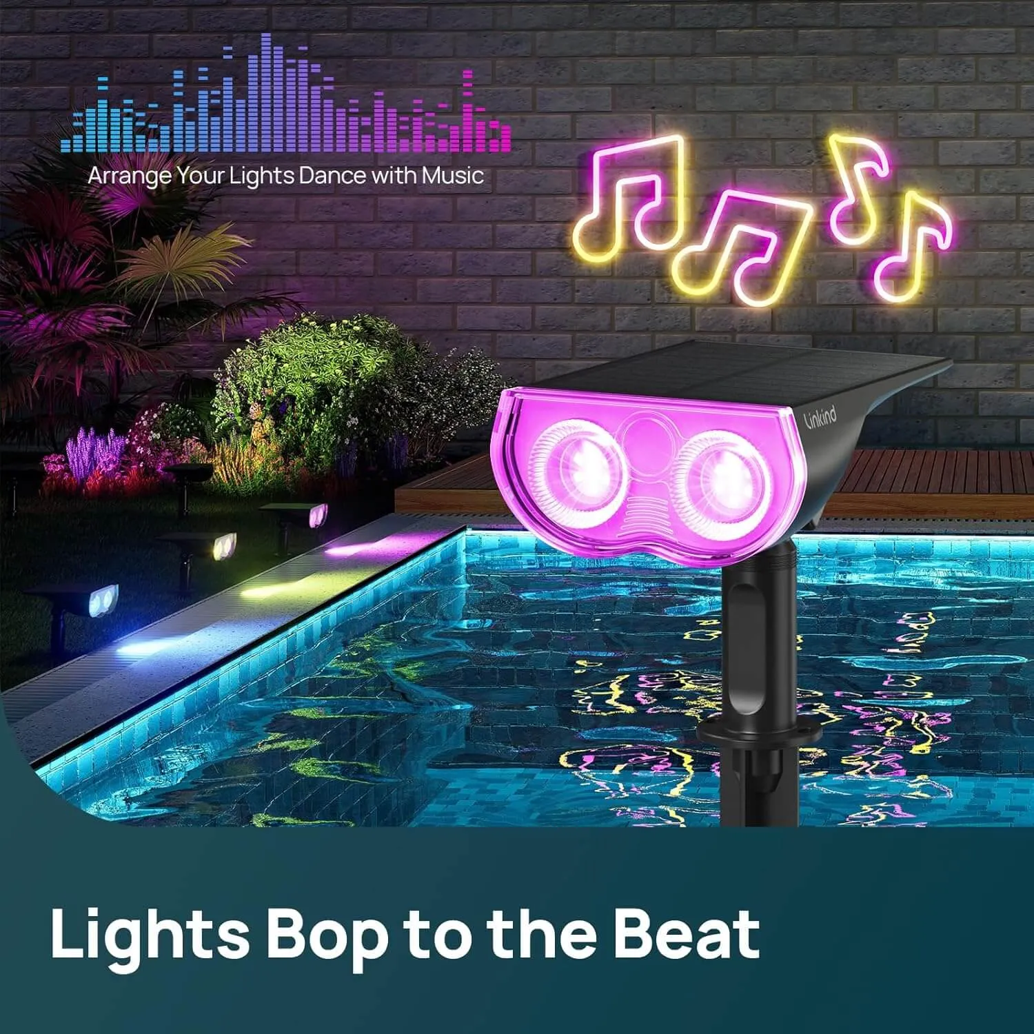 Linkind SL5C Smart Outdoor Solar Spotlight (150lm, App&Voice Control, 16 Million Color, IP67 Waterproof) - Image 3