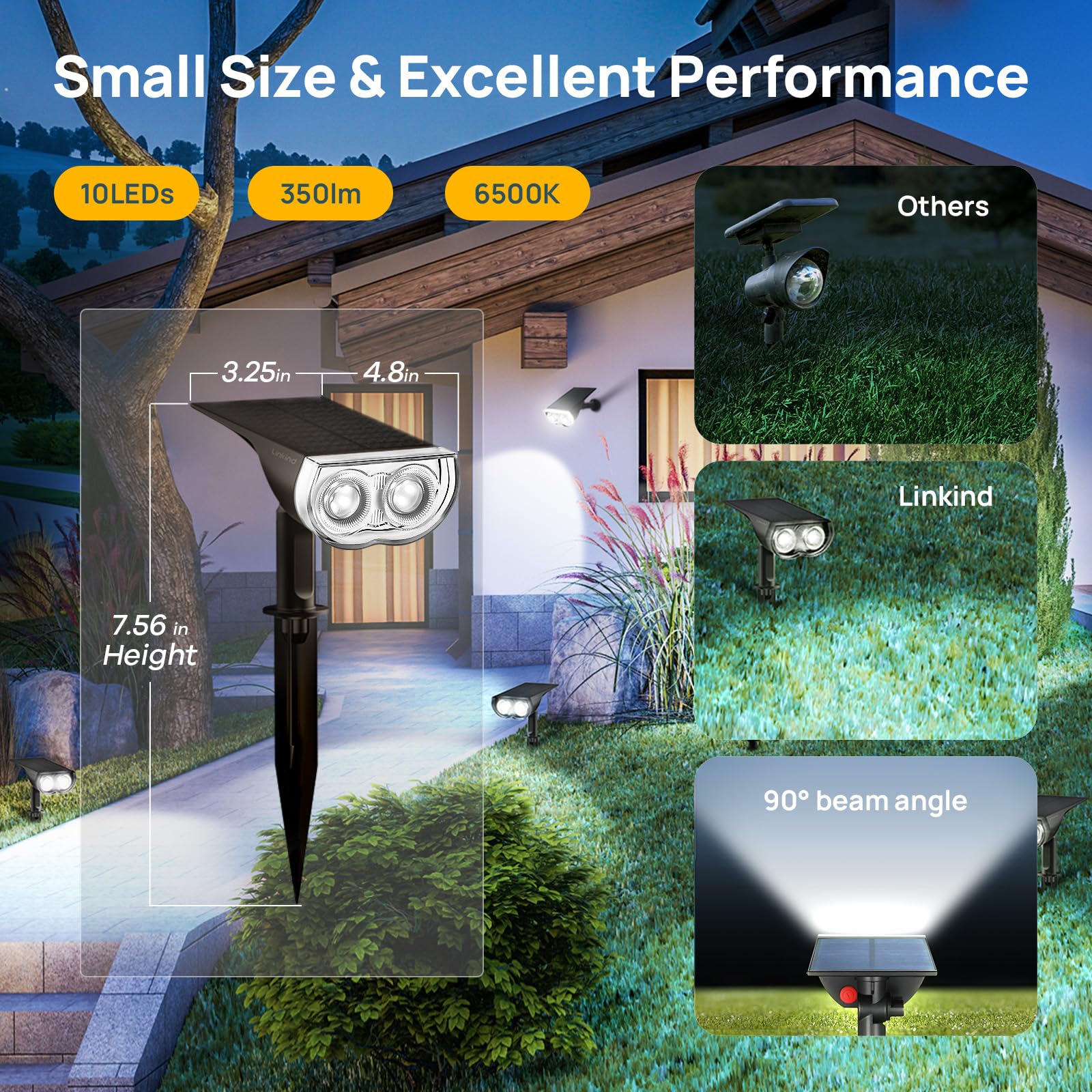 Linkind StarRayS Outdoor Solar Spotlights (350lm, 10LEDs, IP67 Waterproof, 90° Beam angle) - Image 3
